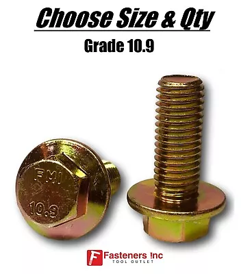 (All Sizes & Qty's) Grade 10.9 Metric Flange Bolts Yellow Zinc Hardened  • $17.50