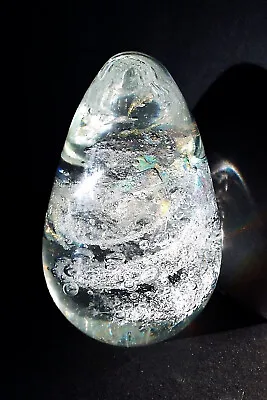Karg; Clear And Dichroic Egg Shape Glass Paperweight Signed Approx. 4.5' Tall • $54
