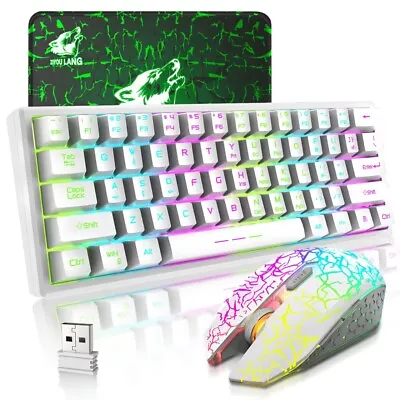 60% Compact Wireless Gaming Keyboard & Mouse Set RGB Light Up 2400 DPI For PC • $43.99