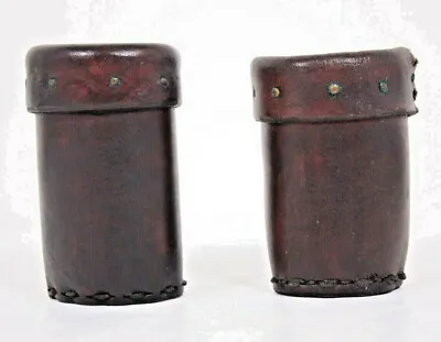 Pair Handmade Craft Stitched Studded Mini 3.5 X 2 Leather Vtg Craft Dice Cups • $51.99