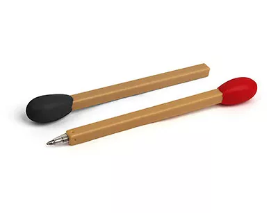 Set OF 2 Kikkerland Design Matchstick Shaped Single Pen 1 Each RED/BLACK TIP • $3.99