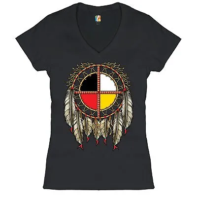 The Medicine Wheel Dreamcatcher Women's V-Neck T-shirt Native American Tee • $15.92