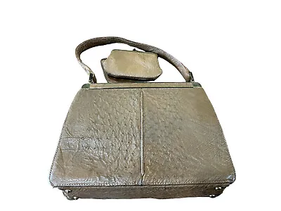 Vintage Gold Medal Pointer Export Ostrich Leather Brown Purse Handbag With Coin • $19.25