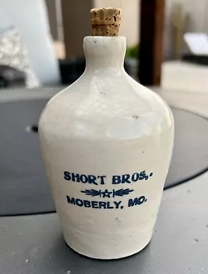 Rare Early Short Bros. Moberly Missouri Miniature Stoneware Advertising Jug • $225