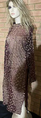 Vintage ❤️ Indian Dress Burgundy Net Hand Embroided Size S Zardozi • $499