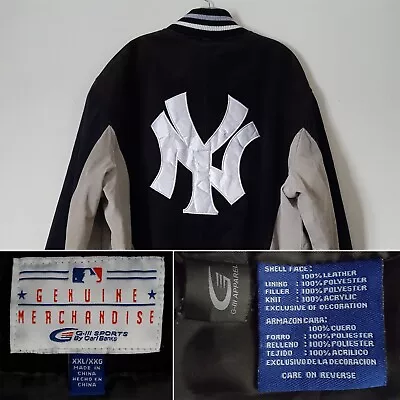 New York Yankees Baseball G-III Sports Black & Gray Genuine Leather XXL Jacket • $99.95