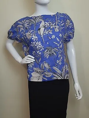 J Crew Blue White Floal Tropical Cap Sleeve Key Whole Back Round Neck Top Small  • $19.19