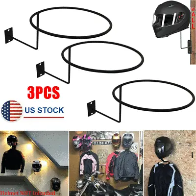 3x Wall Mount Motorcycle Helmet Holder Hook Jacket Bag Rack Hanger Display Black • $17.99