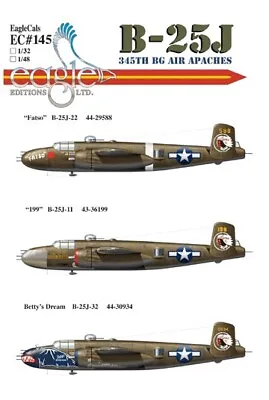 1/48 EagleCals Decals #48145 B-25J Mitchells 345th BG Air Apaches • $19.99