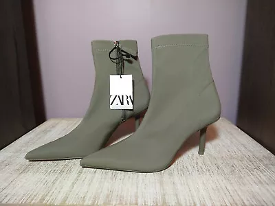 NWT Zara Women's  FABRIC HEELED ANKLE BOOTS Gray Size 7.5/38 1104/810 • $33