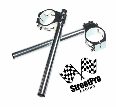 Street Pro Motorcycle Clip On Handlebars 41mm Replacement Bars Anodized Silver • $49.95