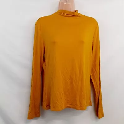 Bellatrix Top Blouse Shirt Women Size 1X/L Solid Mustard Mock Neck Fitted L/S • $21.23