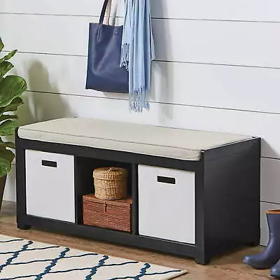 Shoe Bench With Cushion 3-Cube Storage Bench With Padded Seat Entryway Bench • $111.15