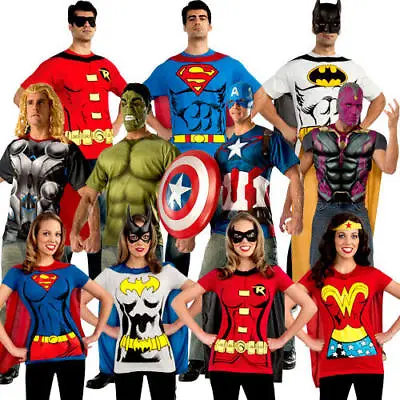 £19.99 • Buy Superhero T-Shirt Adults Fancy Dress Comic Book Mens Ladies Costume Outfit Top