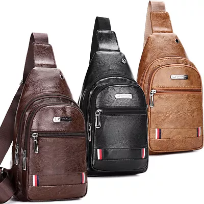 Mens Backpack Leather Sling Bag Chest Shoulder Fanny Pack Crossbody Sport Travel • $9.75