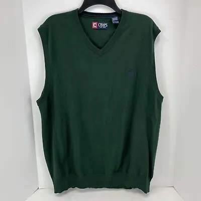 Vtg Chaps Mens Green V-Neck Sweater Vest Size XL Cotton 1990s Christmas Holiday • $20.67