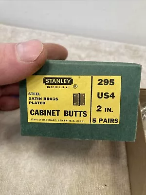 Vintage Stanley Steel Satin Brass Plated Cabinet Butt Hinges 2in ORIGINAL BOX • $15