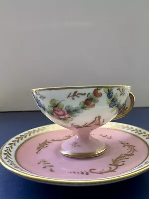 Vintage E. G. Hand Painted Limoges Demitasse Cup And Saucer Floral Garland • $15