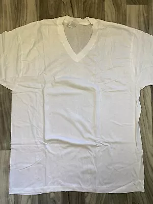 Vintage Hanes Plain White Tee V Neck T Shirt Single Stitch Sz XL • $15