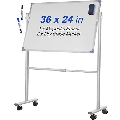 VEVOR Double Sided Mobile Magnetic Whiteboard 60x90cm Rotatable Dry Erase Board • $93.99