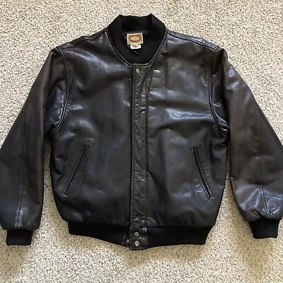 Vintage 80s 90s Banana Republic Leather Bomber Jacket Men's Medium Black • $74.99