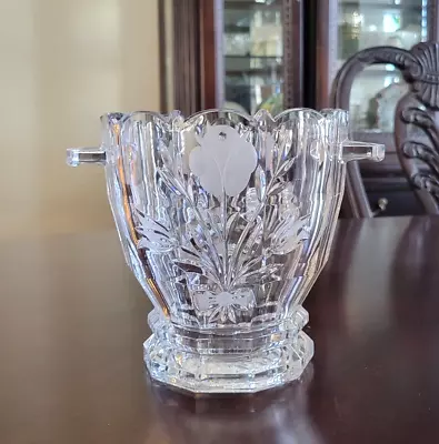 Vintage Heavy Etched Crystal Floral Ice Bucket 8ʺW  × 6.5ʺH Beautiful • $25