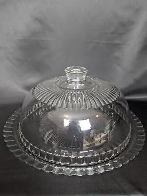 Vintage Large Arcoroc Glass Cake Plate With Dome Cheese Cloche France • £35