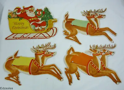 Vintage Merry Christmas Santa Sleigh W/ Reindeer Die Cut Paper Display • $65