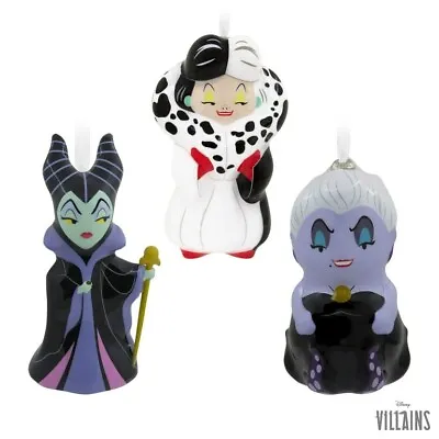 Hallmark Disney Villains Cruella De Vil Maleficent Ursula Christmas Ornament Set • $35.95