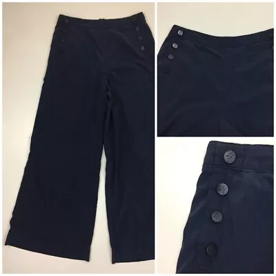 Z SPOKE ZAC PROSEN Womens Sz 10 Blue Silk Mix Hi Rise Wide Leg Logo Button Pant • $27.99