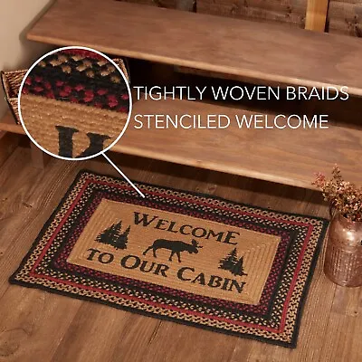 Cumberland Moose JUTE RUG Rectangle 20X30 Lodge Rustic Welcome To Our Cabin • $29.95