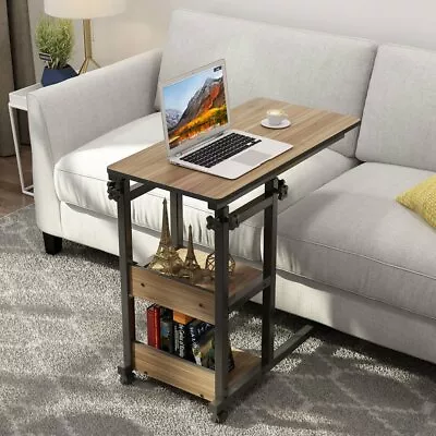 Tribesigns Snack Side Table Mobile End Table Height Adjustable W Storage Shelves • $94.74