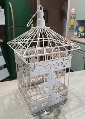 Vintage Filligree White Metal Bird Cage 14  X6.5x6.5 Plants Birds Ivy Decor  • $29.99