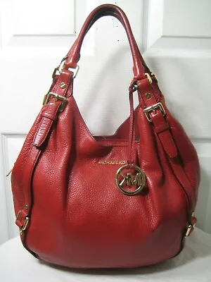  Michael Kors Red Leather Bedford Bowling Satchel Shoulder Handbag. • $139.99