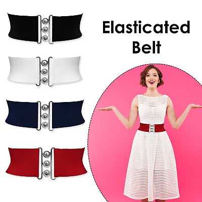 £3.79 • Buy Women Elasticated Waist Belt Wide Classic Nurse Waistband Vintage Retro Stretch