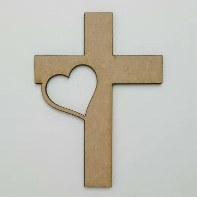 Wooden MDF Cross With Heart Tag Shapes Embellishments Decoration Craft 100mm • £2.50