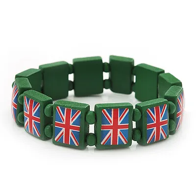 £5.50 • Buy Green Stretch Wooden Bracelet/ UK British Flag Union Jack - 20cm L