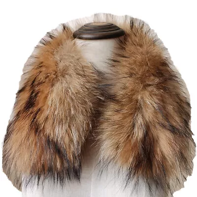 Real Raccoon Fur Collar Winter Warm Scarf Handmade Fluffy Natural Brown 55*15CM • $21.24