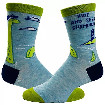 Youth Hide And Seek Champion Socks Funny Loch Ness Monster Novelty Graphic • £11.87