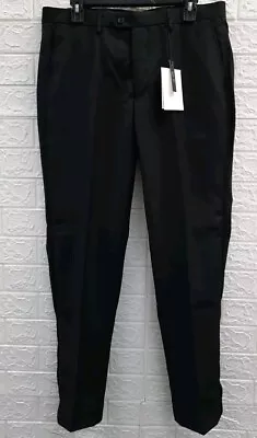 Azar Tuxedo Black Dress Pants VELVET Side Line  Slacks Trouser Black Size 34X30 • $49.99