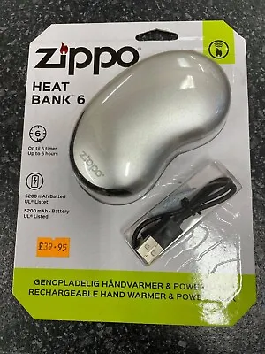 Zippo Heatbank 6 Rechargeable Hand Warmer Size Z4A16 5200mAh 5v Portable Charger • £33.99