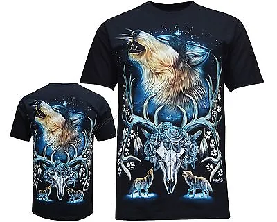 New Wolf Wolves Antlers Eagle Native American T- Shirt Front & Back Print M-3XL • £9.70