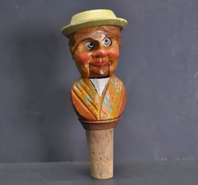 Vintage ANRI Dual Action Eye & Tongue Move Carved Wood Mechanical Bottle Stopper • $20.99