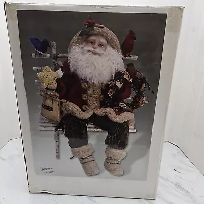 Vintage Nordic Santa Doll  In Corduroy On Bench Feeding Birds • $39.95