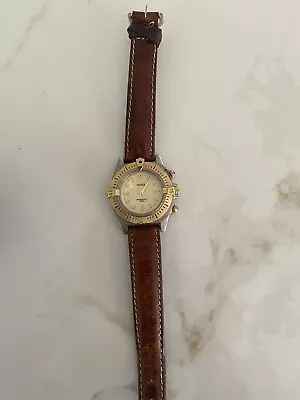 Vintage Guess Watch Women Gold Silver Tone Diver 1993 Leather Band New Battery • $27.50