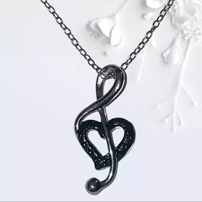 .925 Music Note Necklace 18” Treble Cleft Sapphire Pendant Heart Sterling Silver • $19