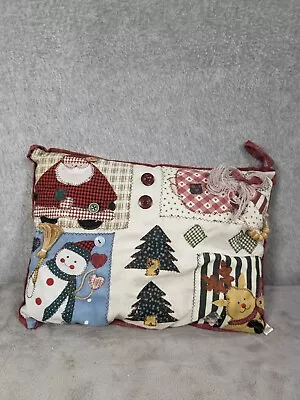 Vintage Christmas Patchwork Pillow Santa Angel Snowman Christmas Tree 10 X7  • $14.98