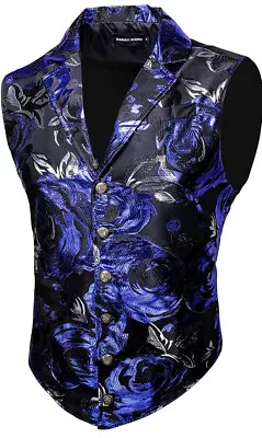 Barry.Wang Mens Paisley Victorian Suit Vest Tailored Collar Formal/Leisure Steam • $38