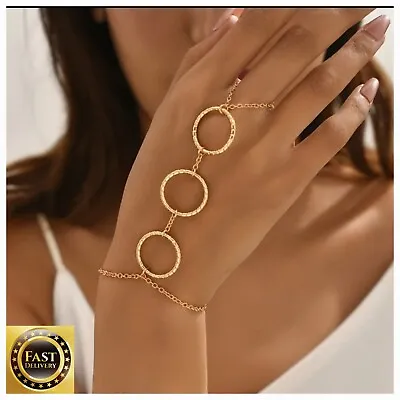 Indian Finger Gold Ring Hand Harness Chain Bracelet Adjustable Fashion Boho • £5.49