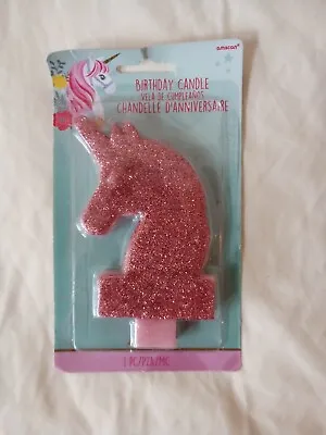 New Big Magical Unicorn PInk Glitter Candle Birthday Party Supplies Decoration • $4.70